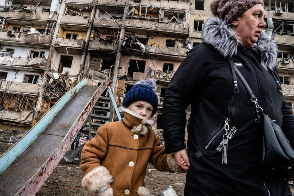 Kyiv, Ukraine, Friday, February 25th, 2022. Some areas of Kyiv were hit by aerial attacks. © Timothy Fadek / Redux