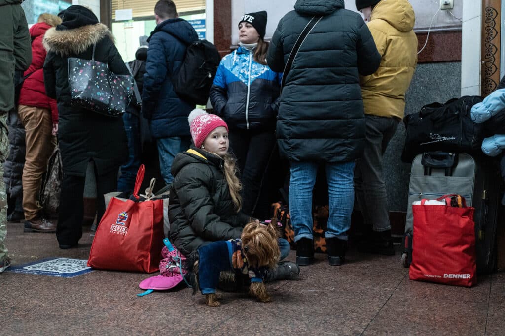 Lviv railway station has become a hub from which people try to leave for Ukraine by train. They are fleeing a full-scale Russian invasion that began on February 24, 2022. © Sergey Korovayny