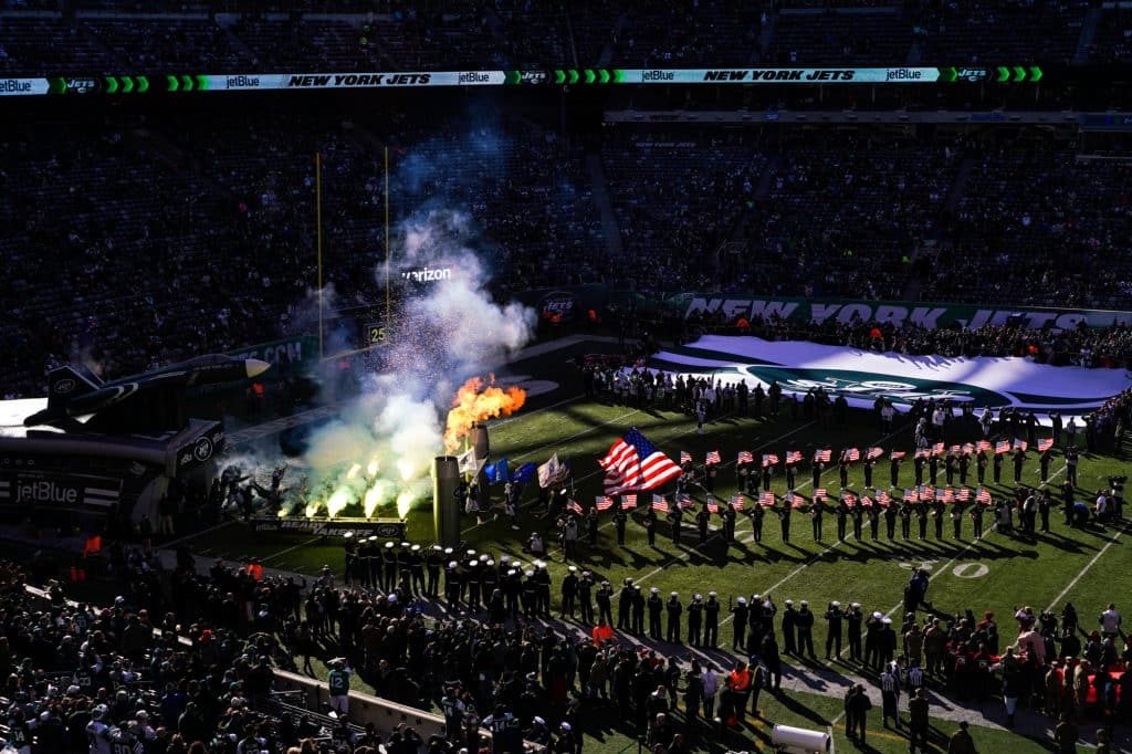 November is Salute to Service month in the National Football League. Since 2011, the NFL has donated over $34 million to charities that support injured American servicemen. Also since 2011, the NFL has earned approximately $94 billion, which means the amount distributed in support of the military is approximately .03% of the NFL’s total revenues. Salute to Service stemmed from an initiative by the Pentagon to boost waning recruitment for the unpopular wars, and since 2009, the Pentagon has given at least $12.2 million to the NFL for propaganda. Senator John McCain conducted an investigation into the practice and released this statement with a detailed report of his findings: “Americans across the country should be deeply disappointed that many of the ceremonies honoring troops at professional sporting events are not actually being conducted out of a sense of patriotism, but for profit in the form of millions in taxpayer dollars going from the Department of Defense to wealthy pro sports franchises. Fans should have confidence that their hometown heroes are being honored because of their honorable military service, not as a marketing ploy.” Meadowlands, New Jersey. USA. 2018. © Peter van Agtmael