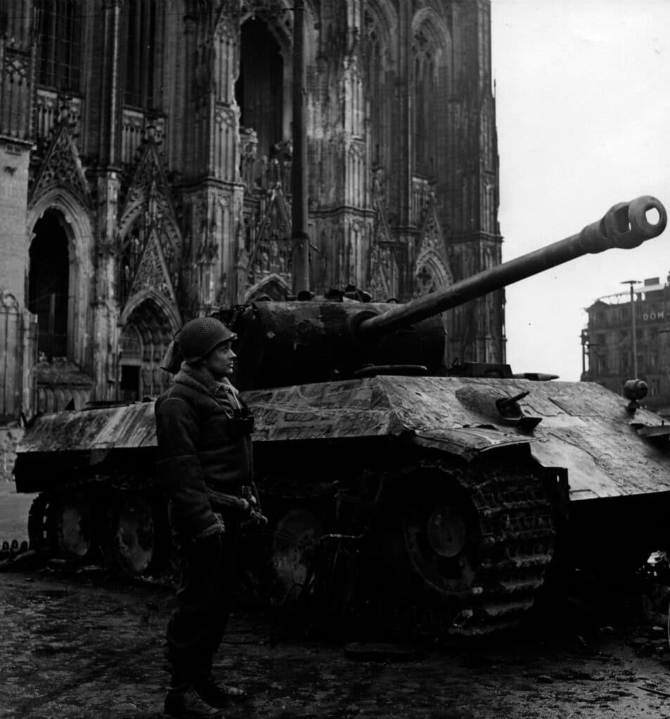 Photo by Lee Miller of a destroyed German tank