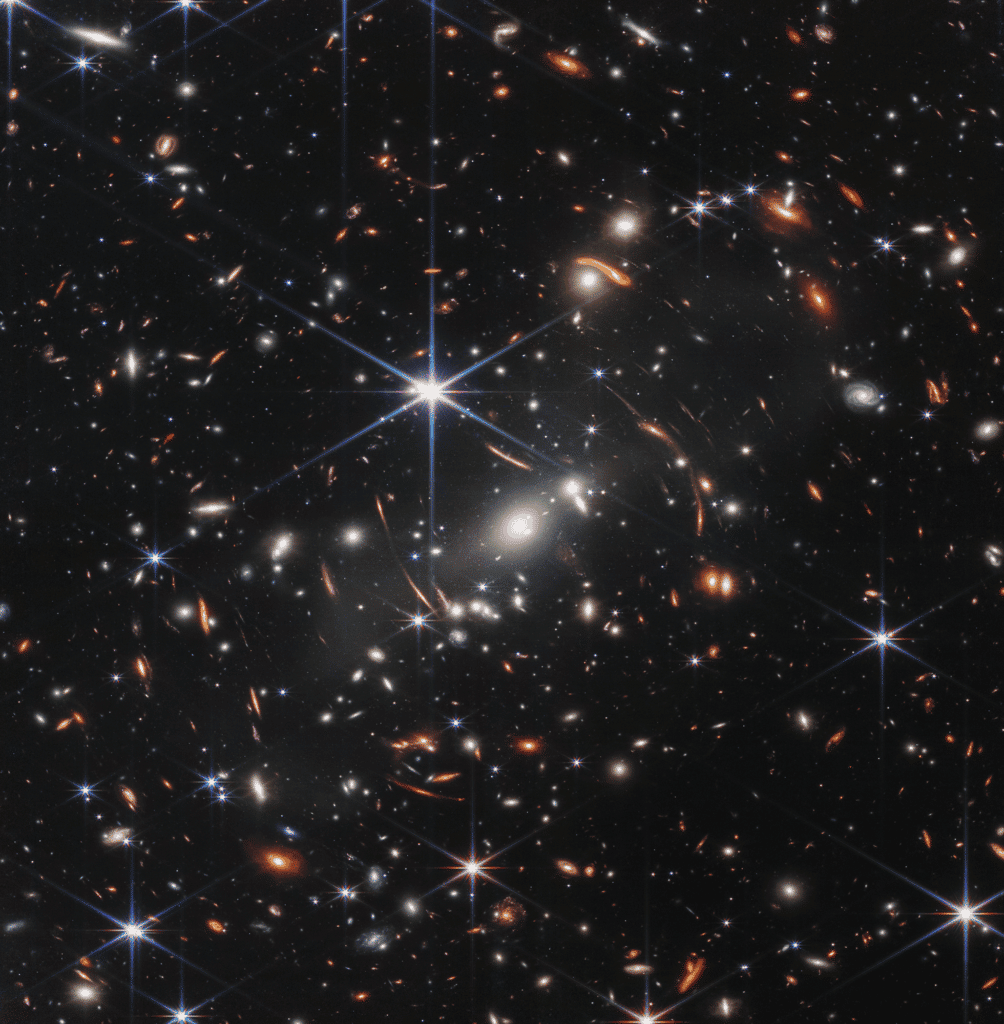 SMACS 0723-73, Lensing Galaxy Cluster. Thousands of galaxies flood this near-infrared image of galaxy cluster SMACS 0723. High-resolution imaging from NASA’s James Webb Space Telescope combined with a natural effect known as gravitational lensing made this finely detailed image possible.