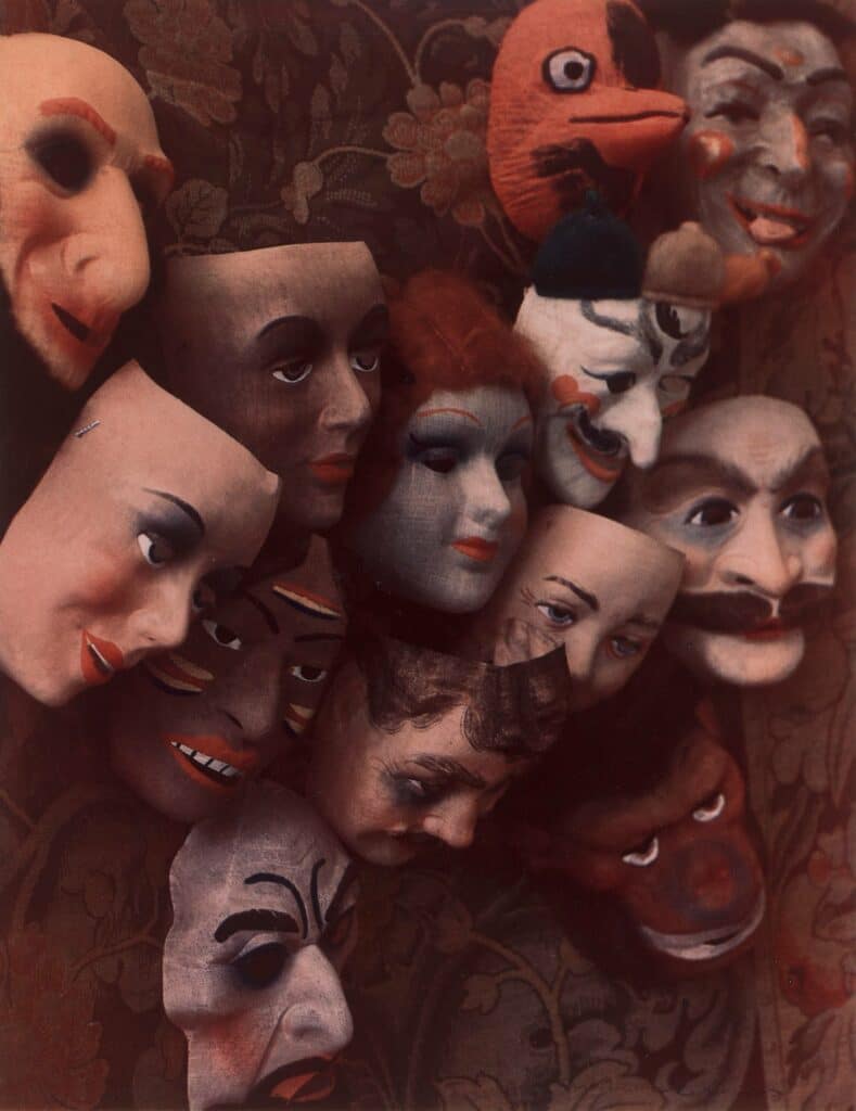 Marie Cosindas, Masks, Boston, 1966. Dye transfer print, 10 × 7 in.  (25.4 × 17.8cm).  The Museum of Modern Art, New York.  Gift of Helen Kornblum.  © 2022 Marie Cosindas