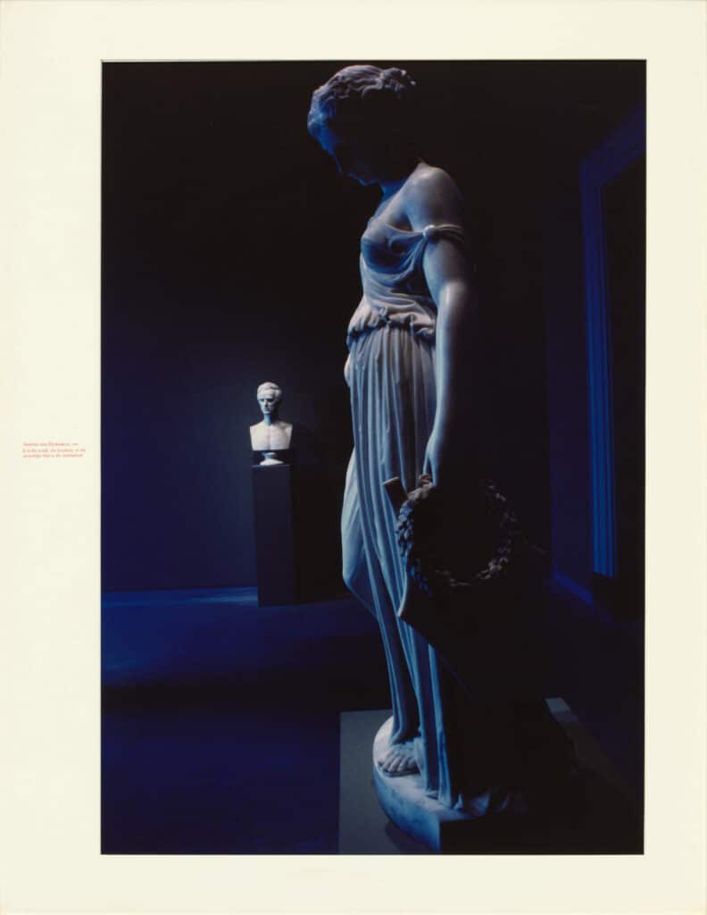 Louise Lawler, Sappho and Patriarch, 1984. Bleach print, 39 3/4 × 27 1/2 in.  (101 × 69.9cm).  The Museum of Modern Art, New York.  Gift of Helen Kornblum in honor of Roxana Marcoci.  © 2022 Louise Lawler