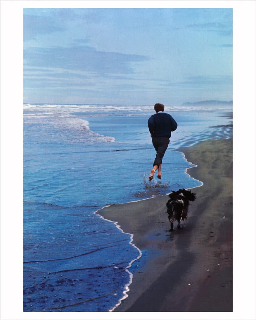 Presidential candidate Bobby Kennedy and his dog, Freckles, running on an Oregon beach, 1968 (cover of Life Magazine, June 14, 1968)   ©Life Picture Collection/Bill Eppridge