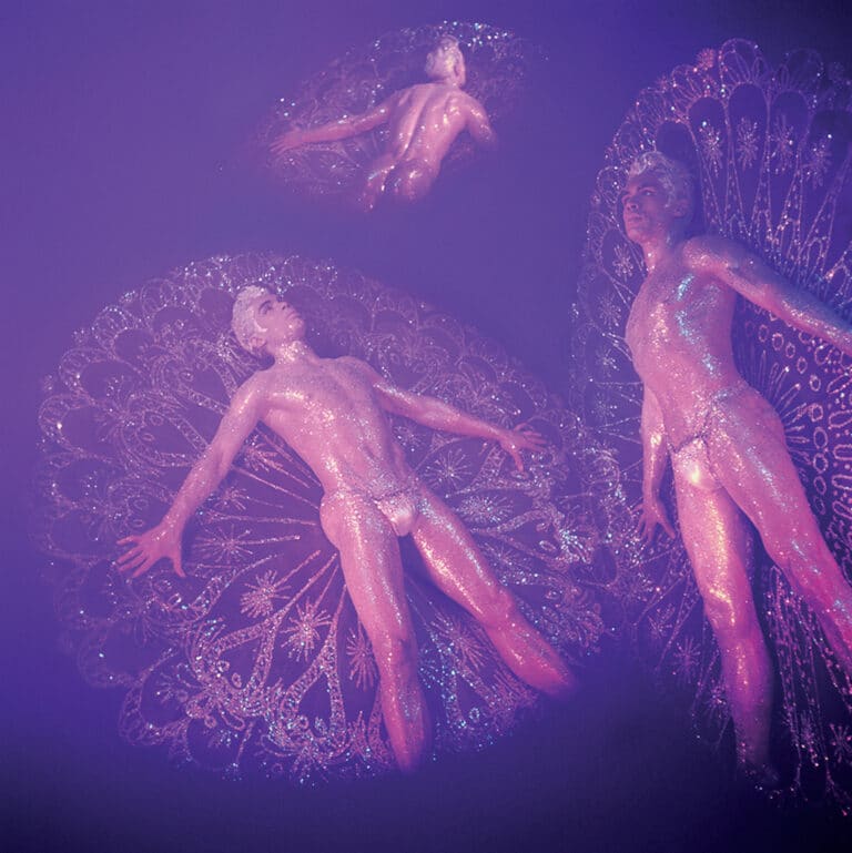 "Triple Exposure of Jack Frost with Orchid Filter” early 1960s. Digital C-print (Edition of 25), 15 x 15 inches (image). © Estate of James Bidgood, courtesy of CLAMP, New York.
