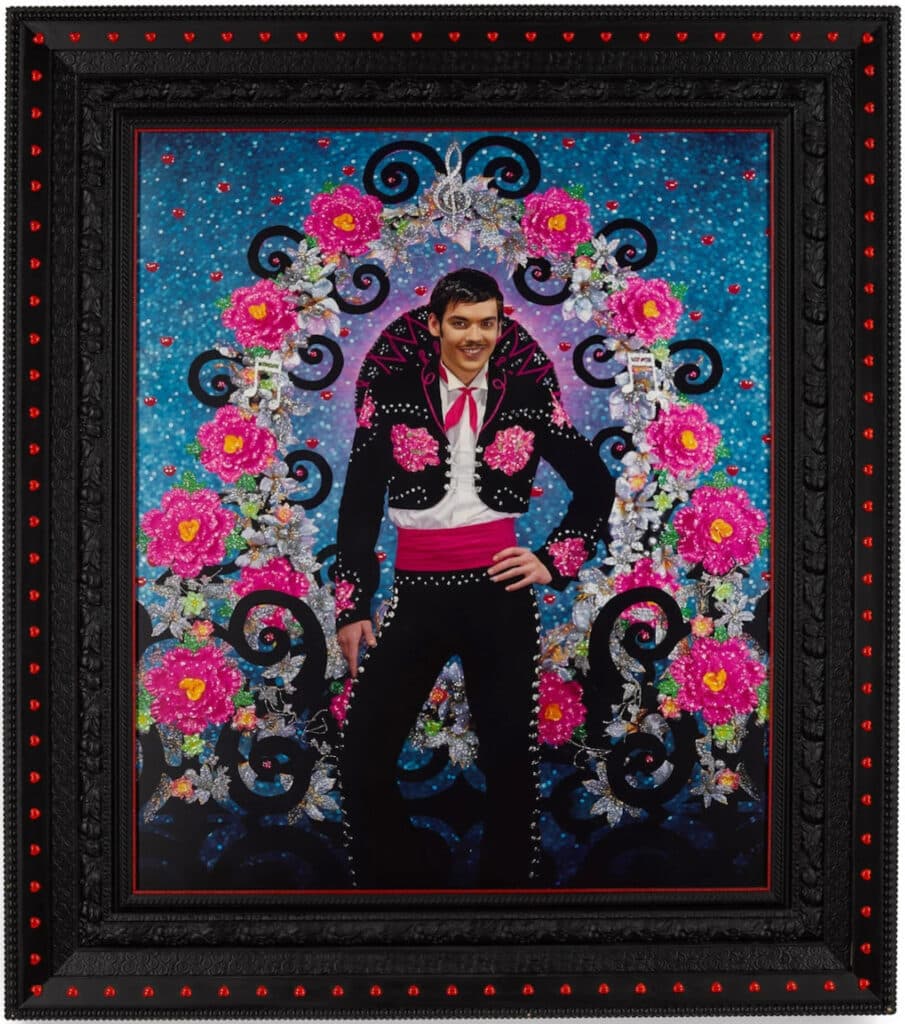 “Le chanteur de Mexico (Ludovica Ros),” 2006. Hand-painted photograph in artists’ frame, 56.25 x 47.75 inches. © Pierre et Gilles, courtesy of CLAMP, New York.