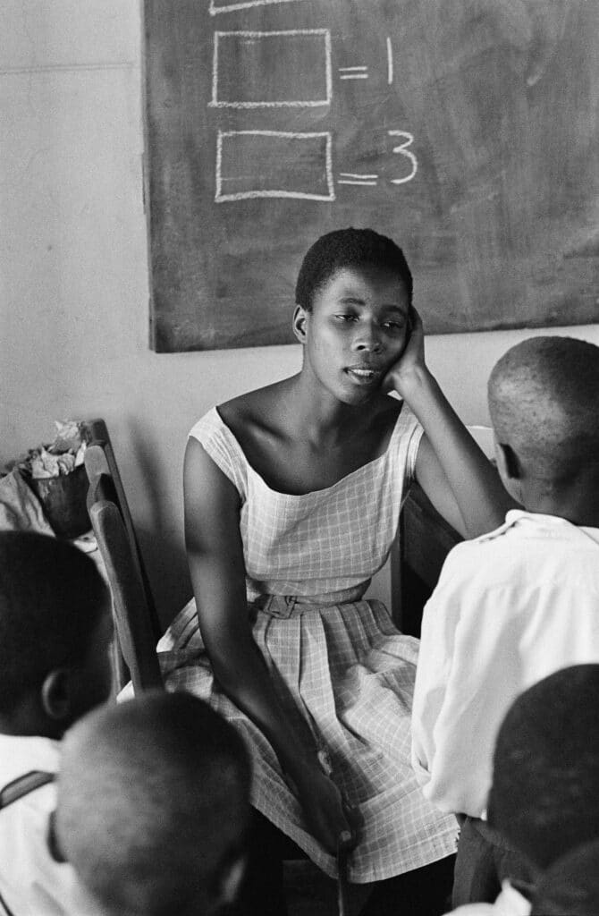 Teacher toward end of her day in school, South Africa, ca. 1960s. © Ernest Cole