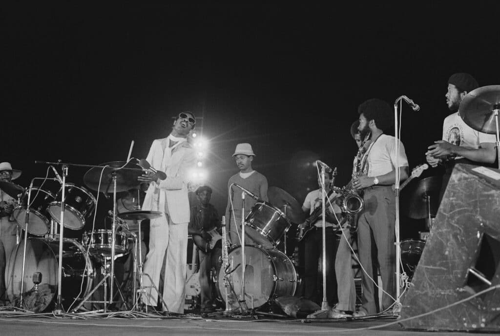 Stevie Wonder performing on drums, 1977 © Marilyn Nance / Artists Rights Society (ARS), New York