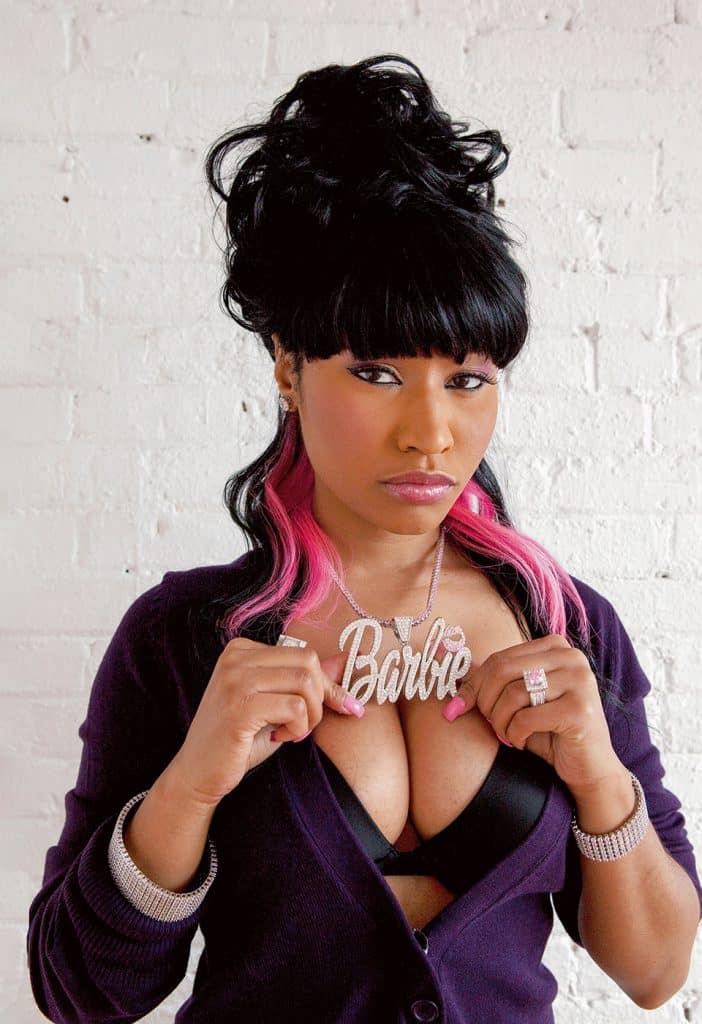 Nicki Minaj's hip hop bling takes the form of a Custom diamond Barbie pendant by Avianne & Co. Jewelers on diamond tennis chain. © Angela Boatwright, New York, 2009