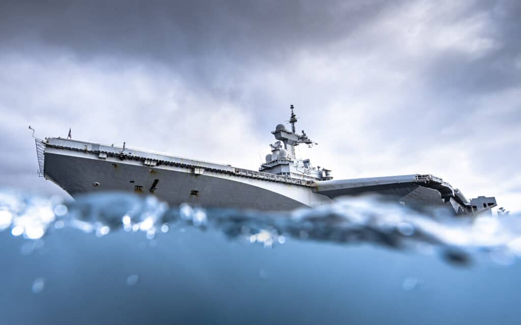 Aircraft carrier Charles-de-Gaulle in Brest. March 2021. © Ewan Lebourdais, Official Painter of the Navy