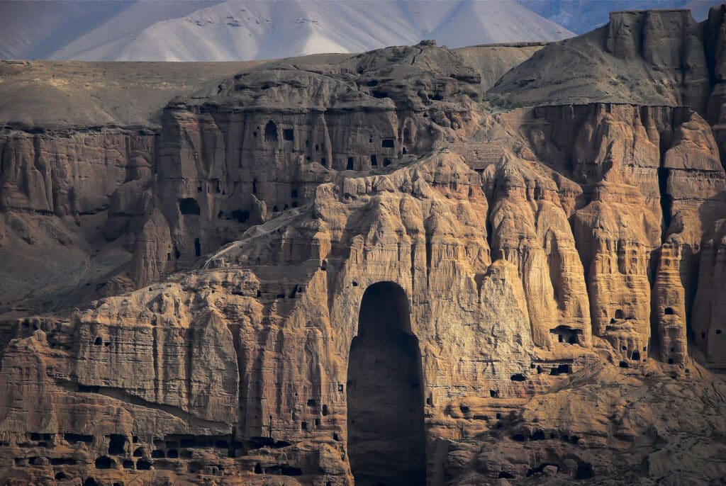 The site of the Buddhas of Bamiyan, Afghanistan, after being destroyed by the Taliban, 2010 © William Frej