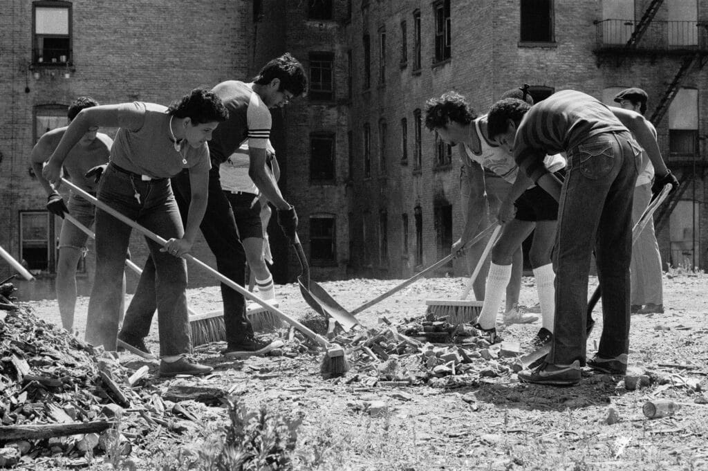 United Bronx Parents lot cleanup near on Westchester Avenue Stebbins Avenue-Hewitt Place. © Joe Conzo Jr.