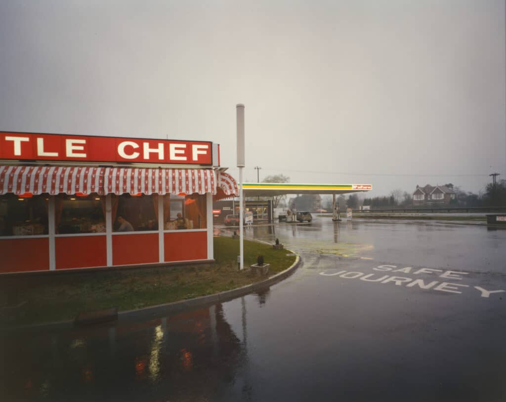 Little Chef in Rain, St. Neots, Cambridgeshire, May 1982. © Paul Graham, courtesy Pace Gallery