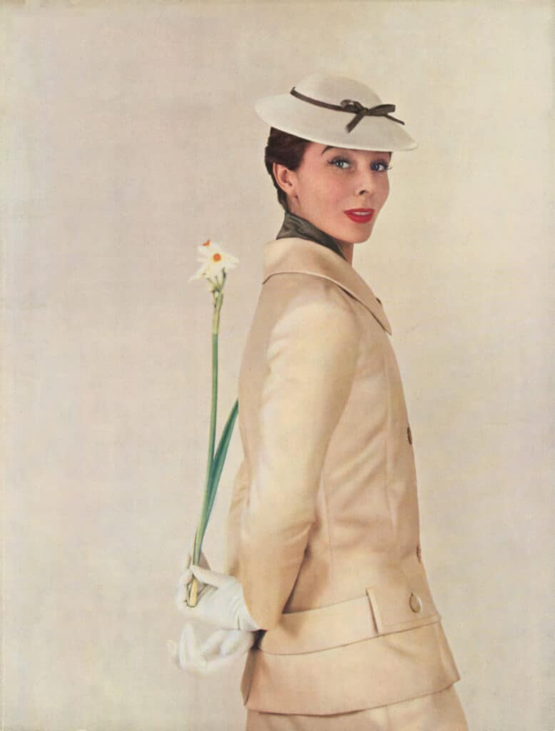 Bettina Graziani in Christian Dior Photograph published on the cover of Nouveau Femina, n°12, March 1955 © Lionel Kazan