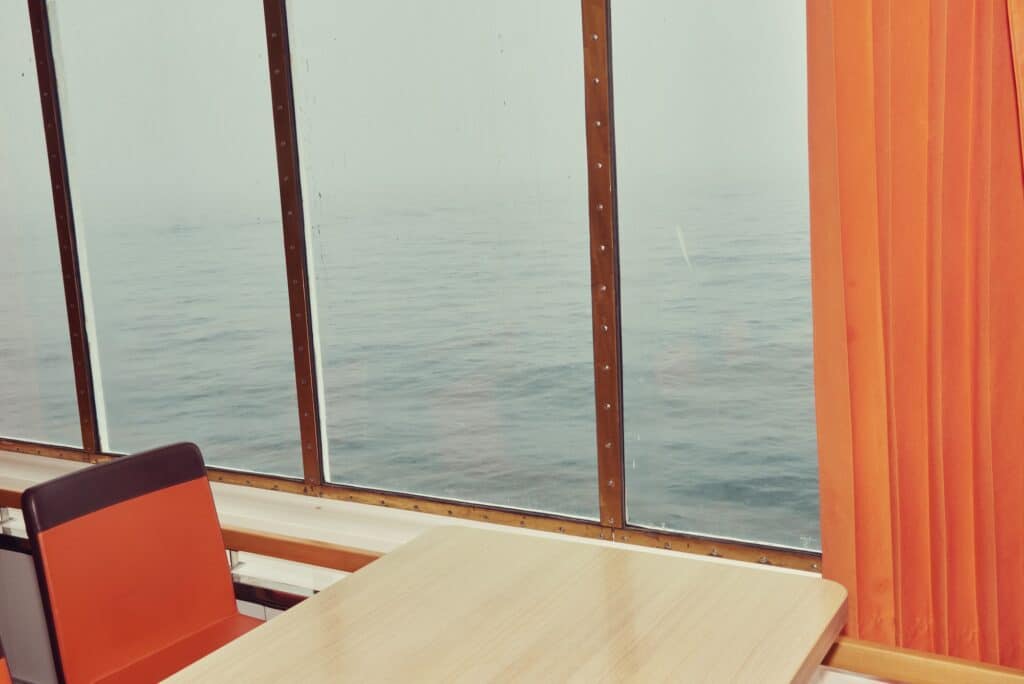 Sea view from the restaurant on the Brittany Ferries crossing between Poole and Cherbourg.