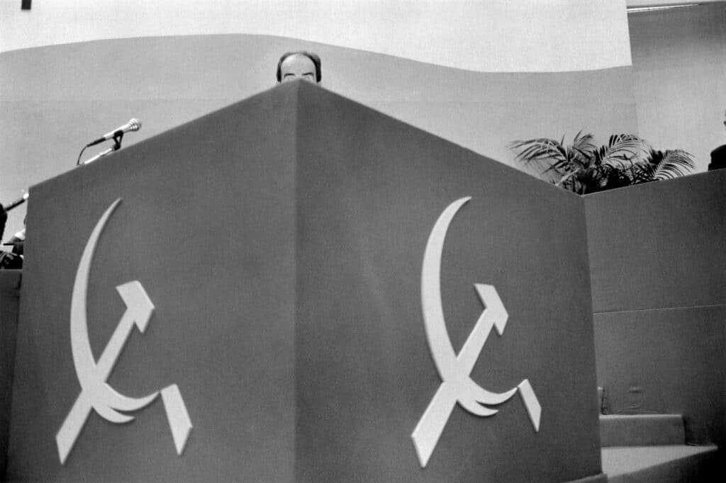 Georges Marchais at the 25th Congress of the French Communist Party in Saint-Ouen, February 10, 1985. Courtesy of the photographer. © Jean-Claude Coutausse