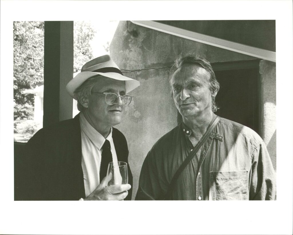 David Hockney, Larry Rivers, Henry Geldzahler's funeral, Long Island, August, 18, 1994 ©Allen Ginsberg, courtesy of FaheyKlein Gallery, Los Angeles