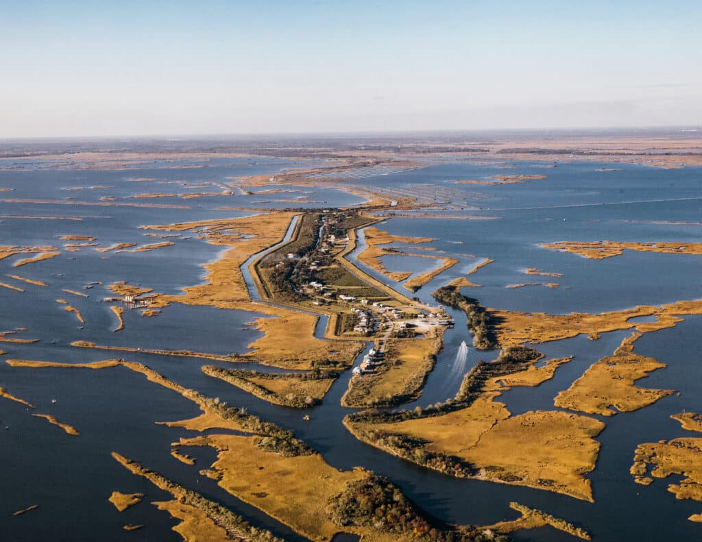 Isle de Jean-Charles in south-eastern Louisiana has lost 98% of its 1955 surface area, and is now just a thin strip of land surrounded by the water of the bayou. (2017)
© Sandra Mehl