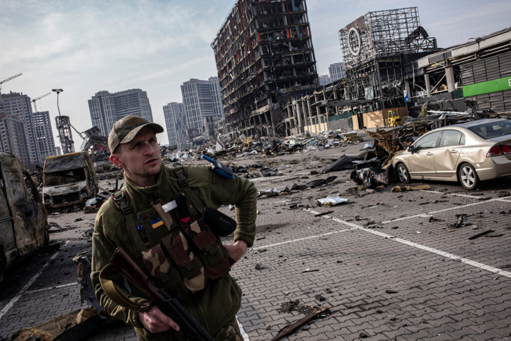 Ukraine. Ouest de Kyiv. 29 Mars 2022. Centre commercial Retroville bombardé par l’armée russe dans la nuit du 20 mars
