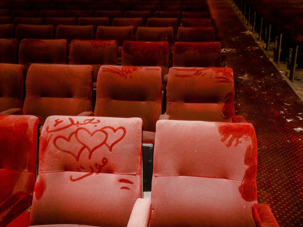 Beirut. 26 November 2013. “I love you to death” on a seat of the abandoned Versailles theater.