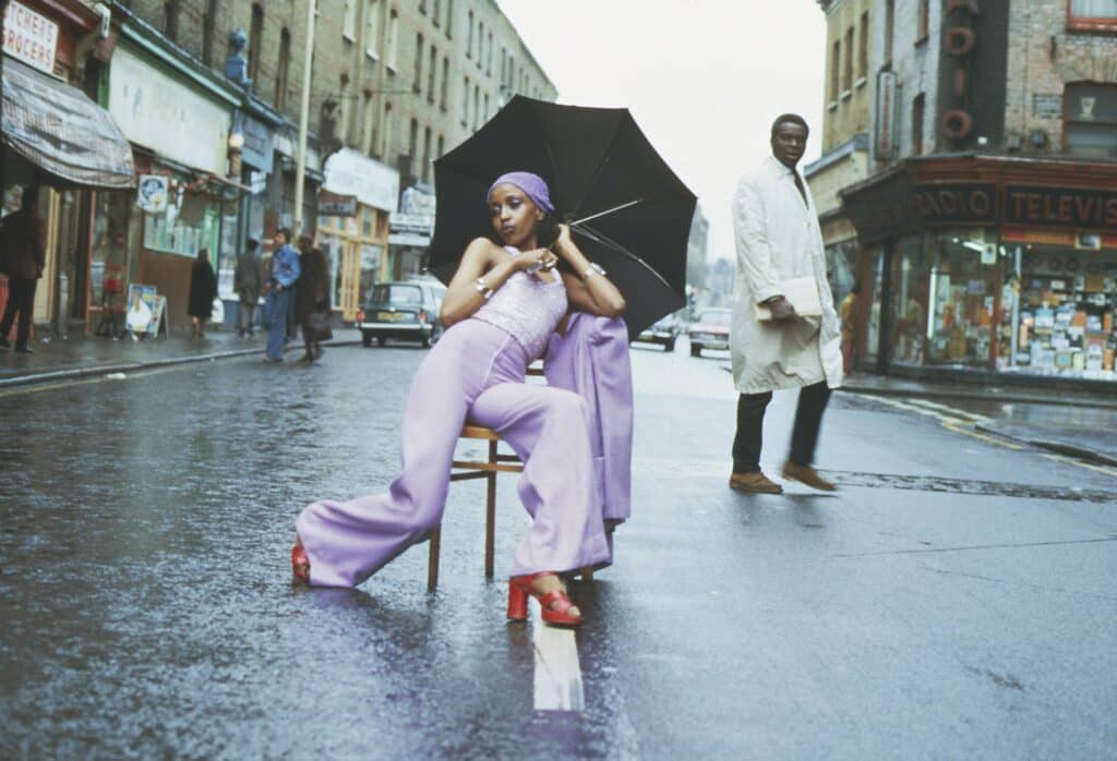 Fashion Shoot, Brixton Market, London, 1973. © Armet Francis, Courtesy the artist and Autograph, London