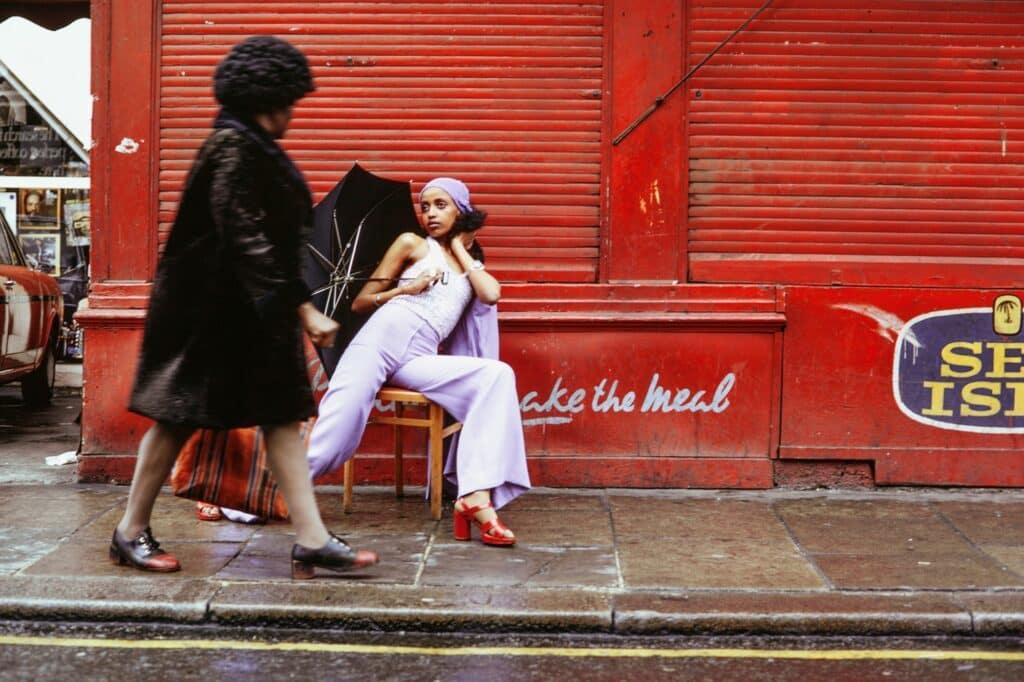 Fashion Shoot, Brixton Market, London, 1973. © Armet Francis, Courtesy the artist and Autograph, London. Supported by the National Lottery through the Heritage Lottery Fund