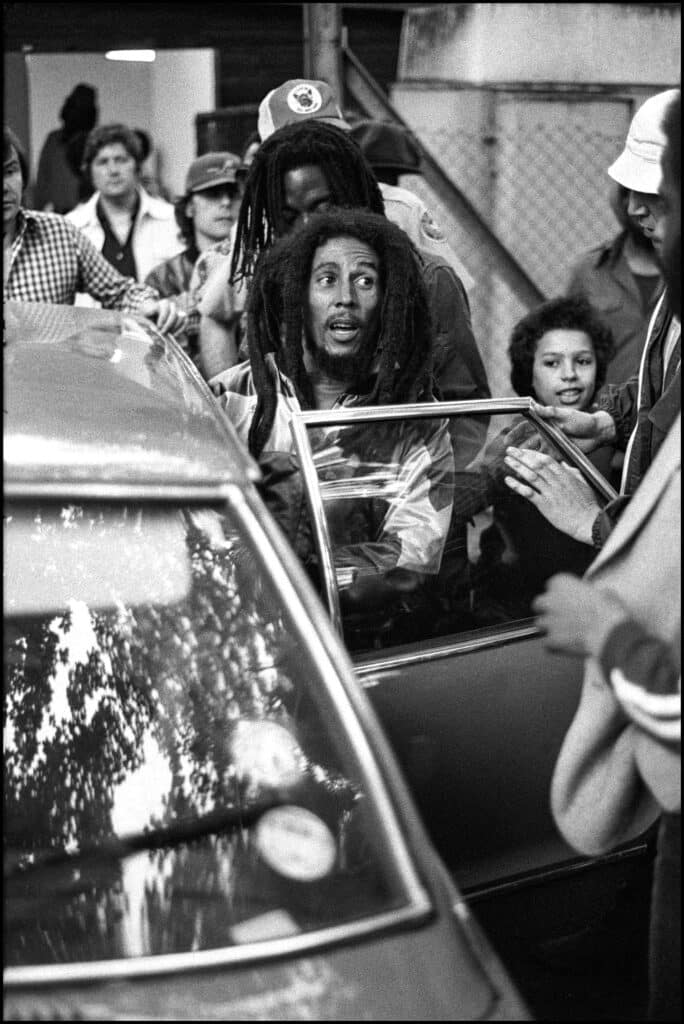 Bob Marley backstage at Crystal Palace Bowl, London, UK 7 June 1980. © David Corio
