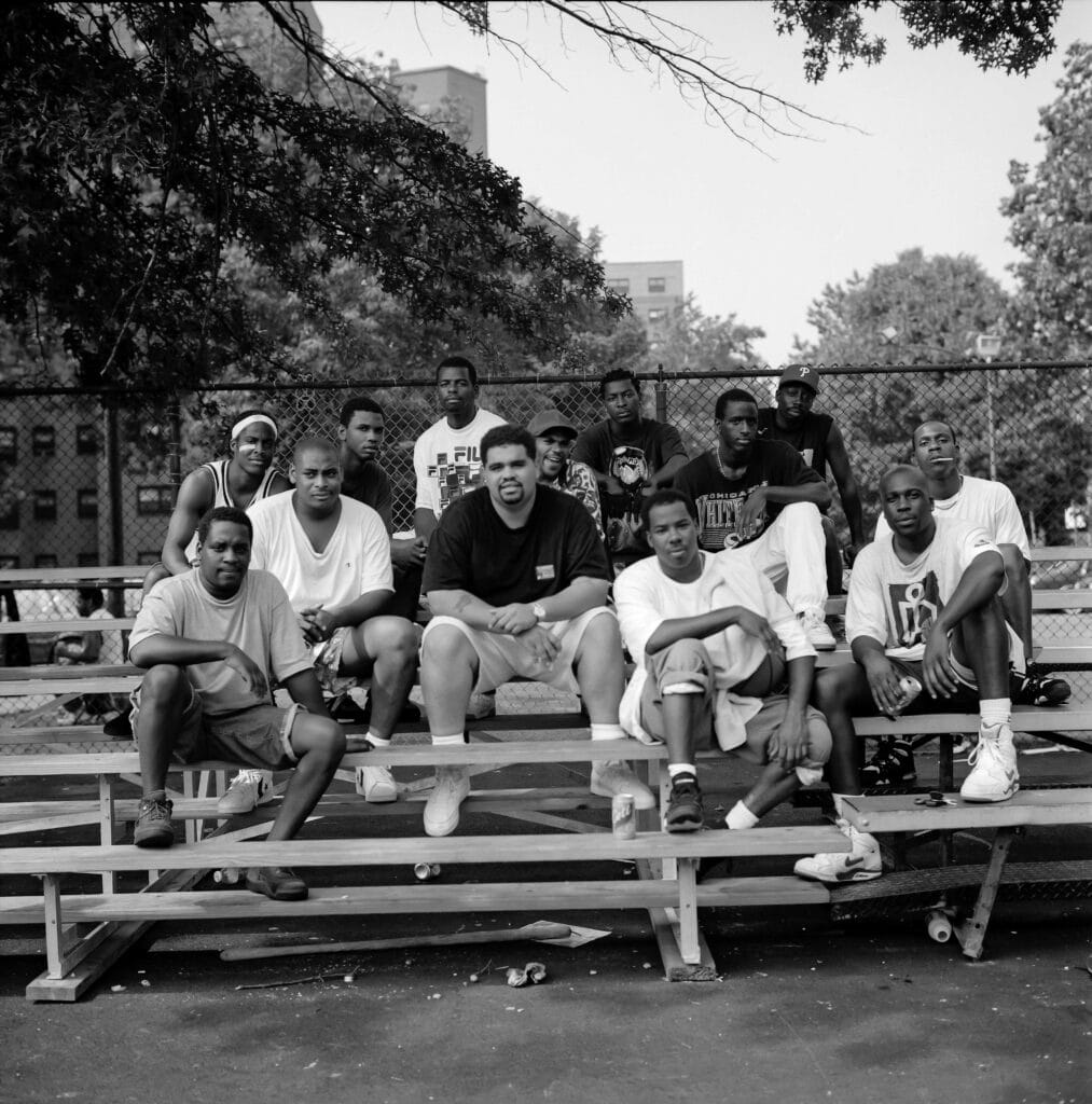 Heavy D and the Boyz chillin’ on the basketball court in Mt. Vernon, New York.
