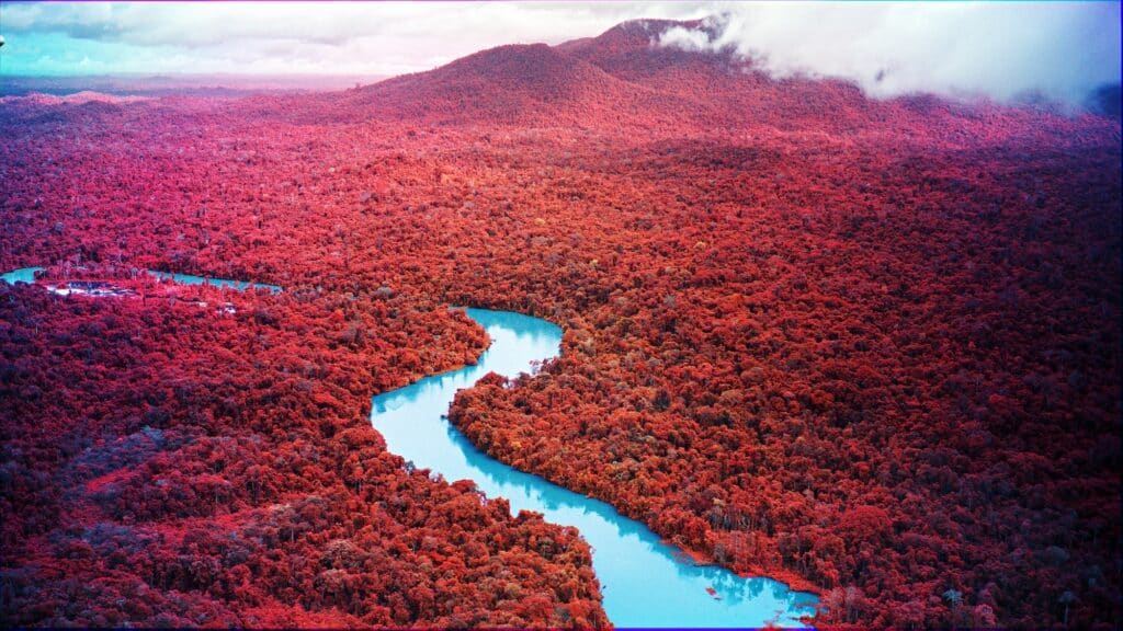 Richard Mosse, capture from Broken Spectre, Roraima, multispectral aerial GIS © Richard Mosse