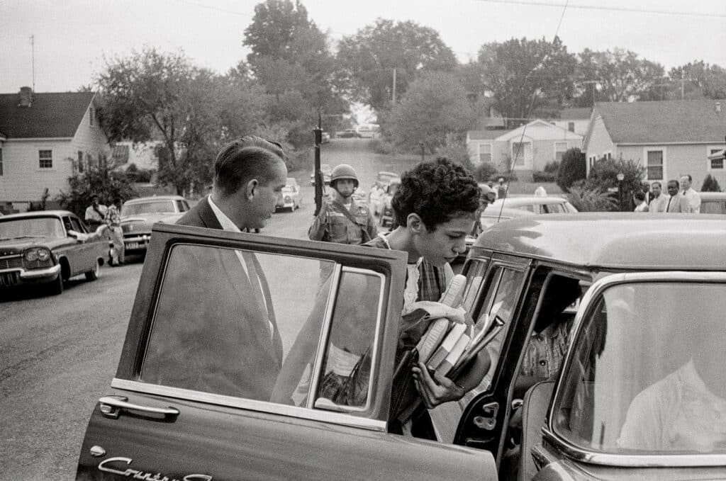 USA. Little Rock, Arkansas. 1957. First black teenagers to attend school at Little Rock High School.