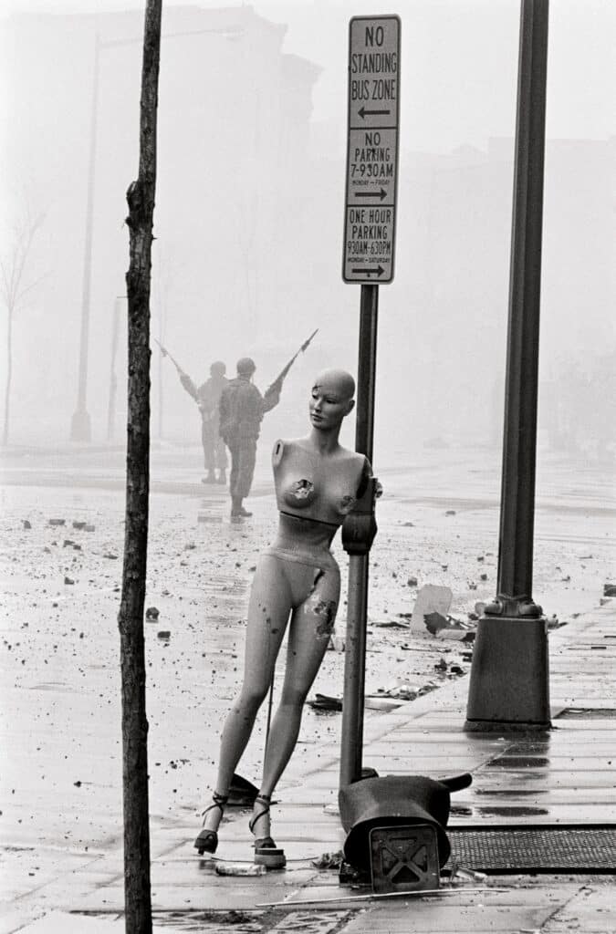 USA. Washington D.C. 1968. Street scene the morning after the assassination of Martin Luther King, leader of the civil rights movement.