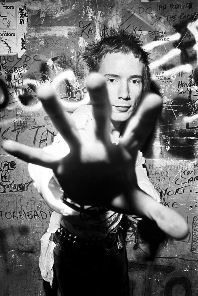 Dennis Morris, Johnny Rotten, backstage at the Marquee Club, London, 23 July 1977 © Dennis Morris