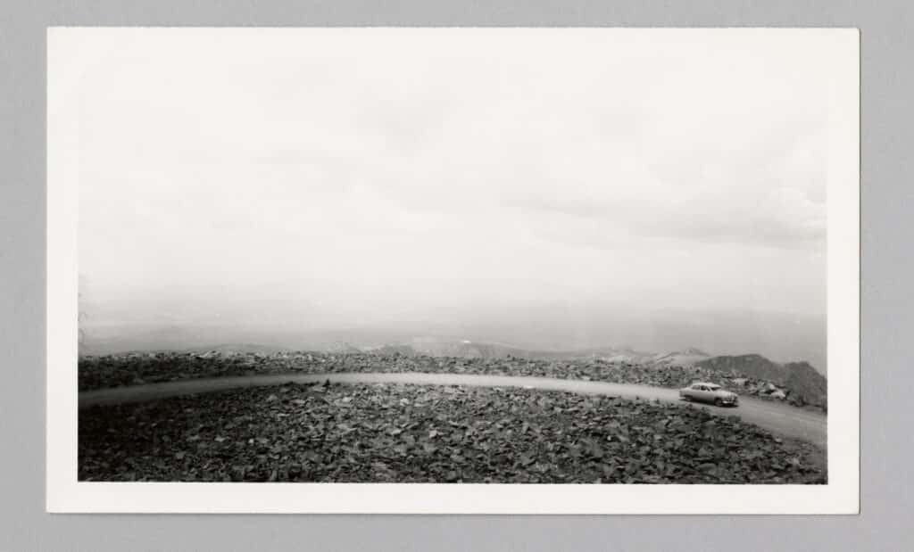“Untitled (car on road),” c.1952, American; gelatin silver print; image: 2 3/8 x 4 1/4 inches sheet: 3 3/4 x 4 9/16 inches; Saint Louis Art Museum, Gift of John R. and Teenuh M. Foster 374:2018