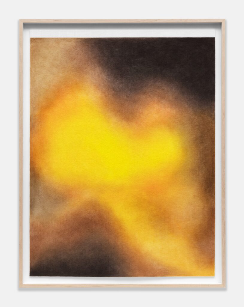 Léa Belooussovitch, Sequoia National Forest, Californie, États-Unis, 27 septembre 2021, série Brasiers, 2023, Dessin au crayon de couleur sur feutre de laine, 80 × 60 cm, Bruxelles, collection particulière © ADAGP, Paris [2025]